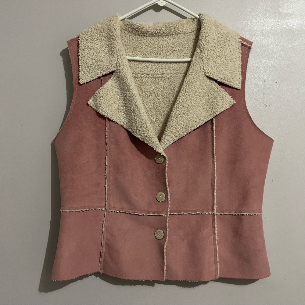 Women's Pink Faux Shearling Vest size large made in the USA